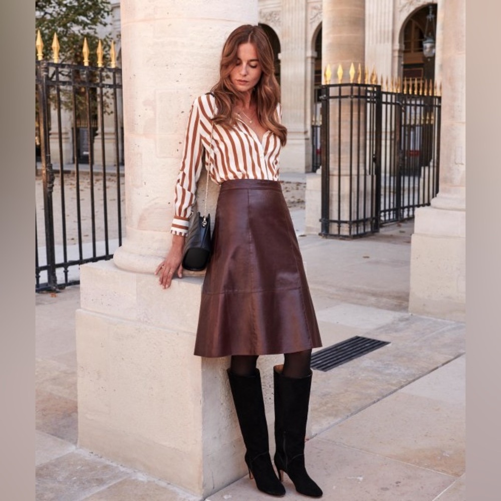 Sézane Hannah burgundy leather midi skirt 38/6